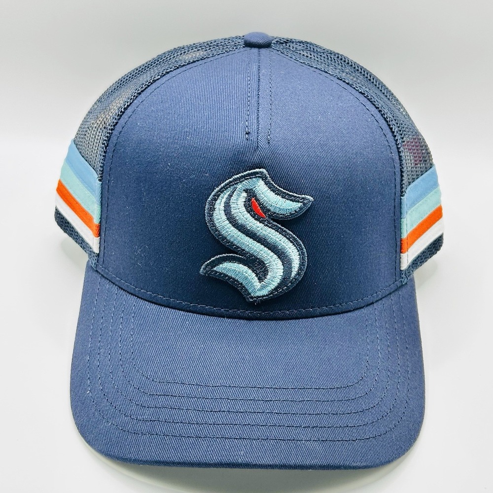 Seattle Kraken American Needle Striped Trucker Hat Cap Snapback Adjustable NHL - Picture 2 of 5